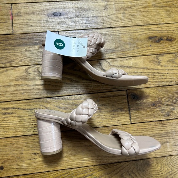 a new day Shoes - A New Day Ema Braided Slide Sandals Nude Beige Croc Block Heel Square Toe 9W